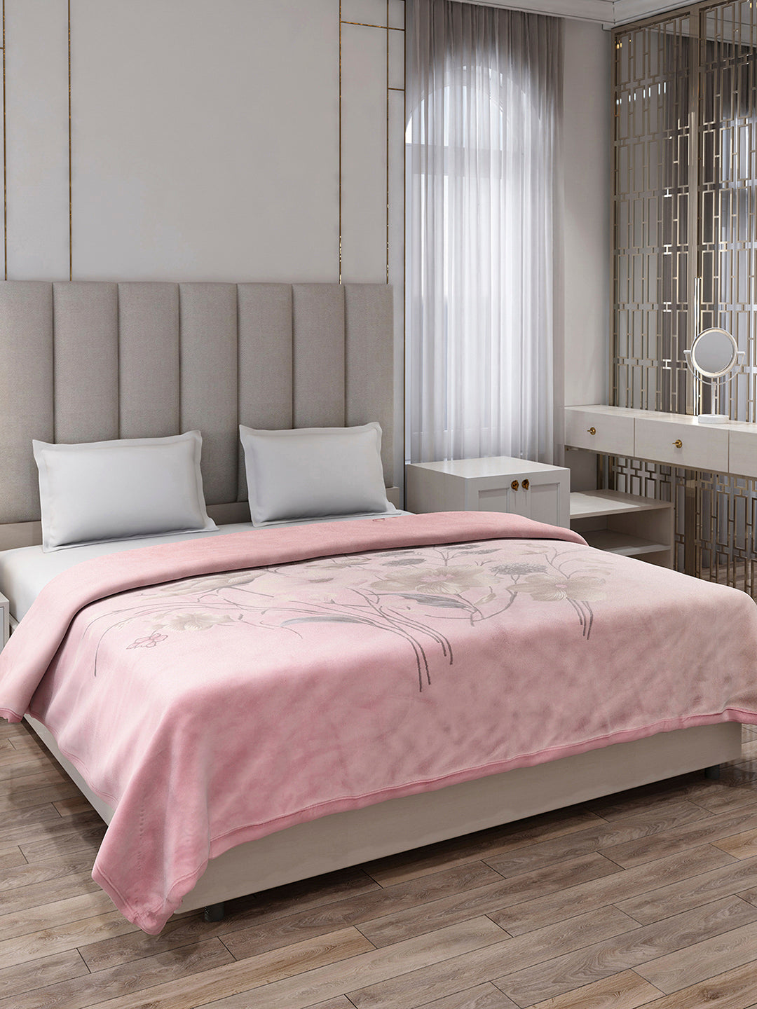 Printed Double Bed 3, 890 GSM Ply Blanket for Heavy Winter - (Rosewood)