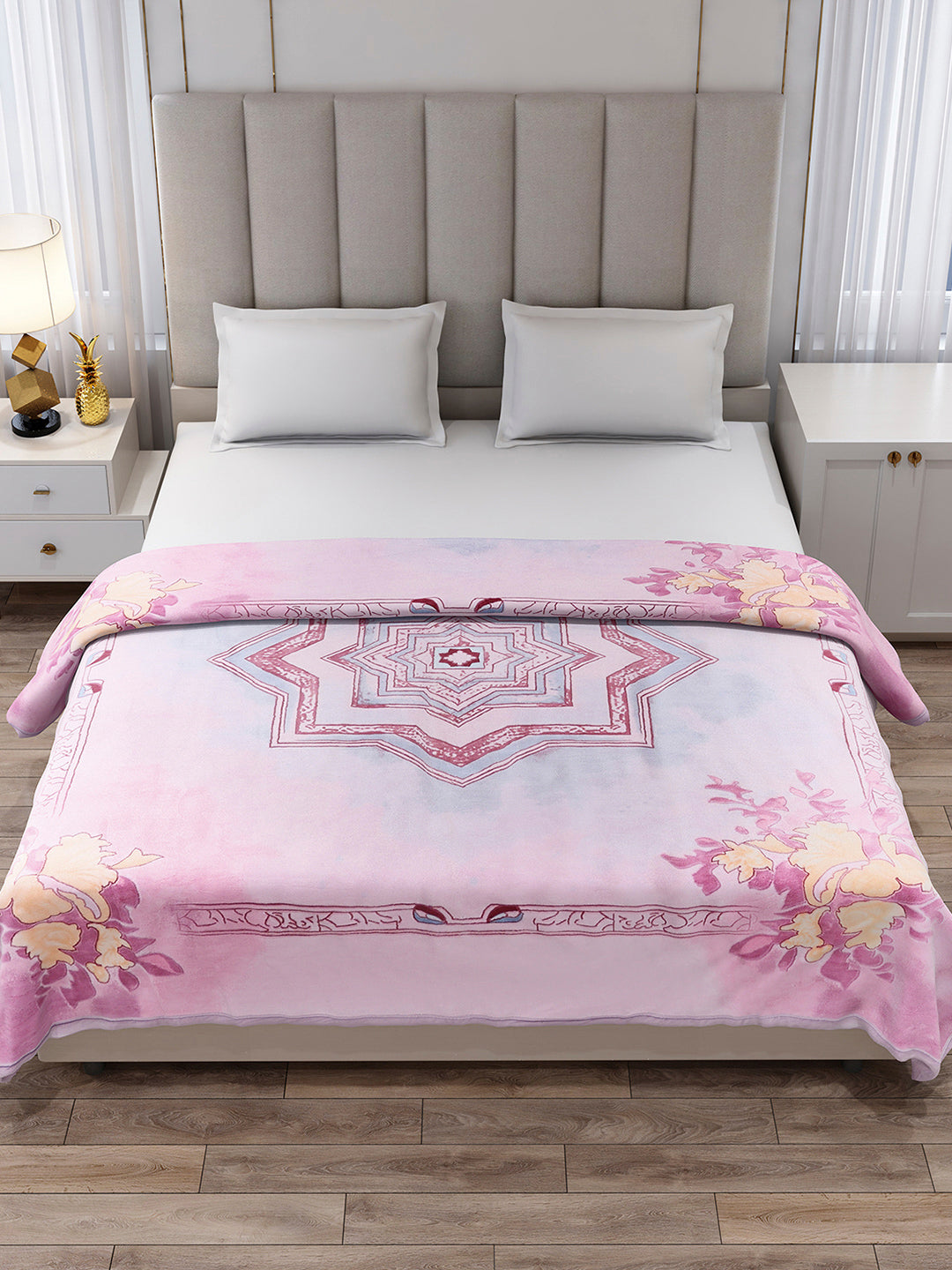 Printed Double Bed 3, 890 GSM Ply Blanket for Heavy Winter - (Rosewood)
