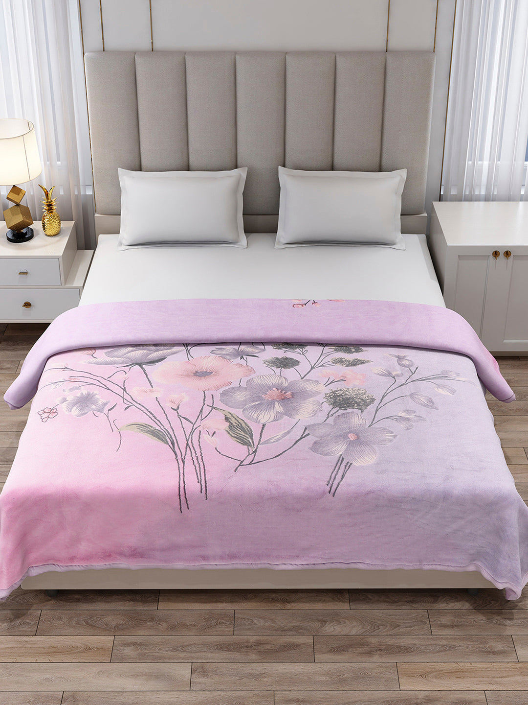 Printed Double Bed 3, 890 GSM Ply Blanket for Heavy Winter - (Rosewood)