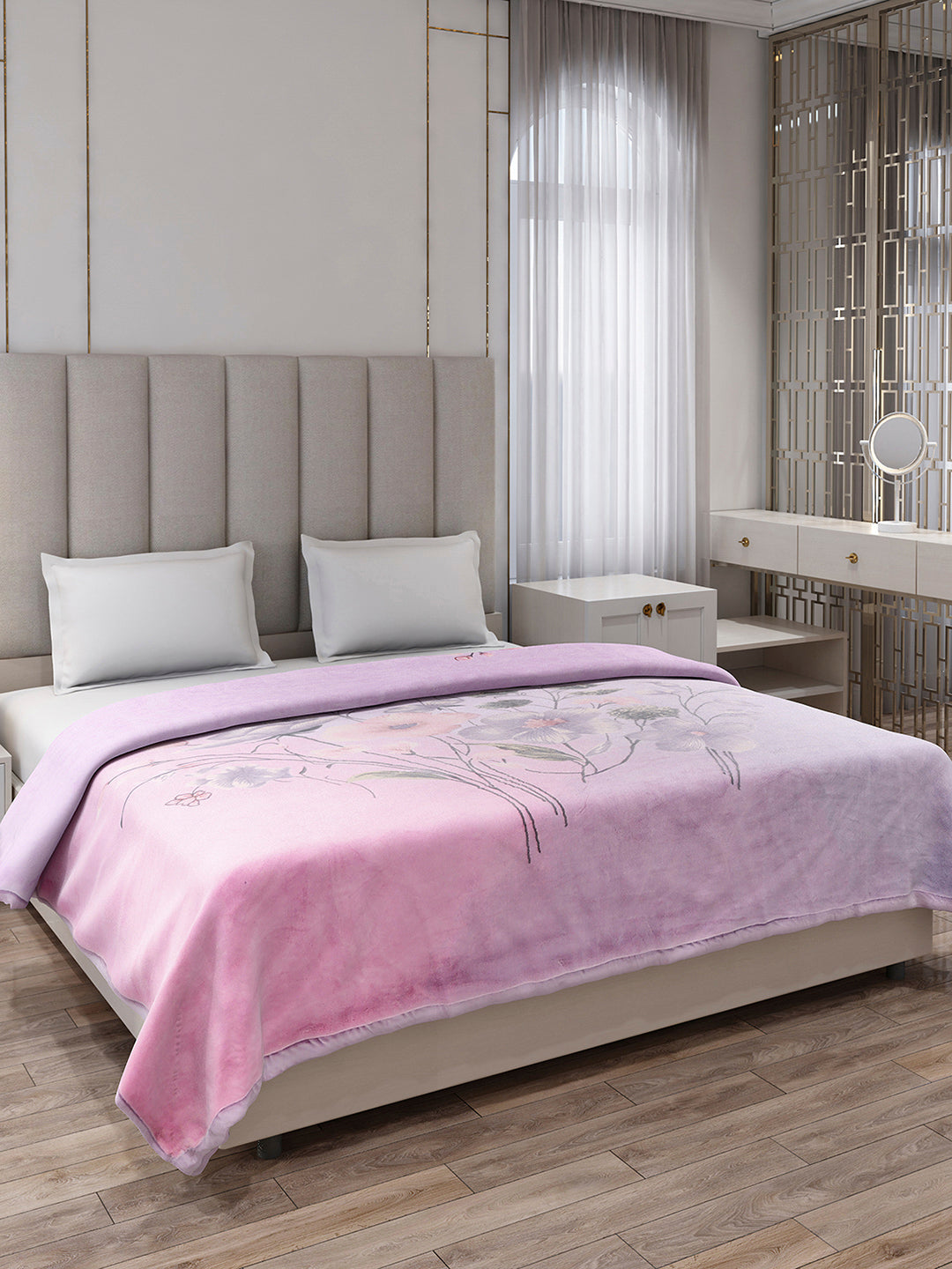 Printed Double Bed 3, 890 GSM Ply Blanket for Heavy Winter - (Rosewood)