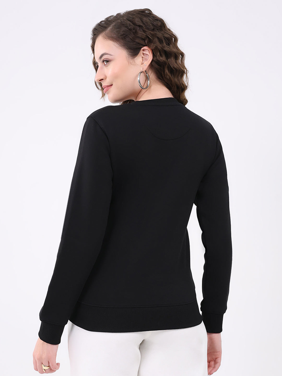 Rock.it Women Black Printed Round Neck Full Sleeve Sweatshirt