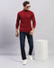 Men Maroon Printed High Neck Full Sleeve Winter T-Shirt