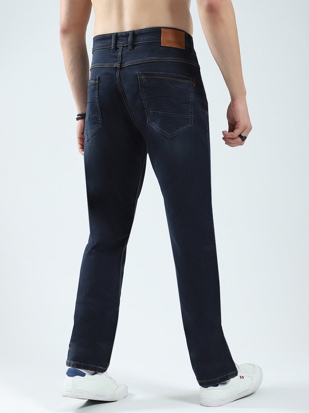 Men Blue Solid Regular Fit Denim