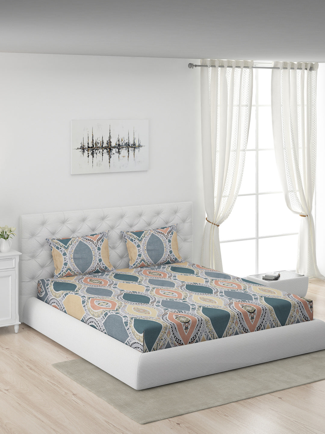 120 GSM Polyester Double Bed 1 Bedsheet with 2 Pillow Covers (Dazzle)