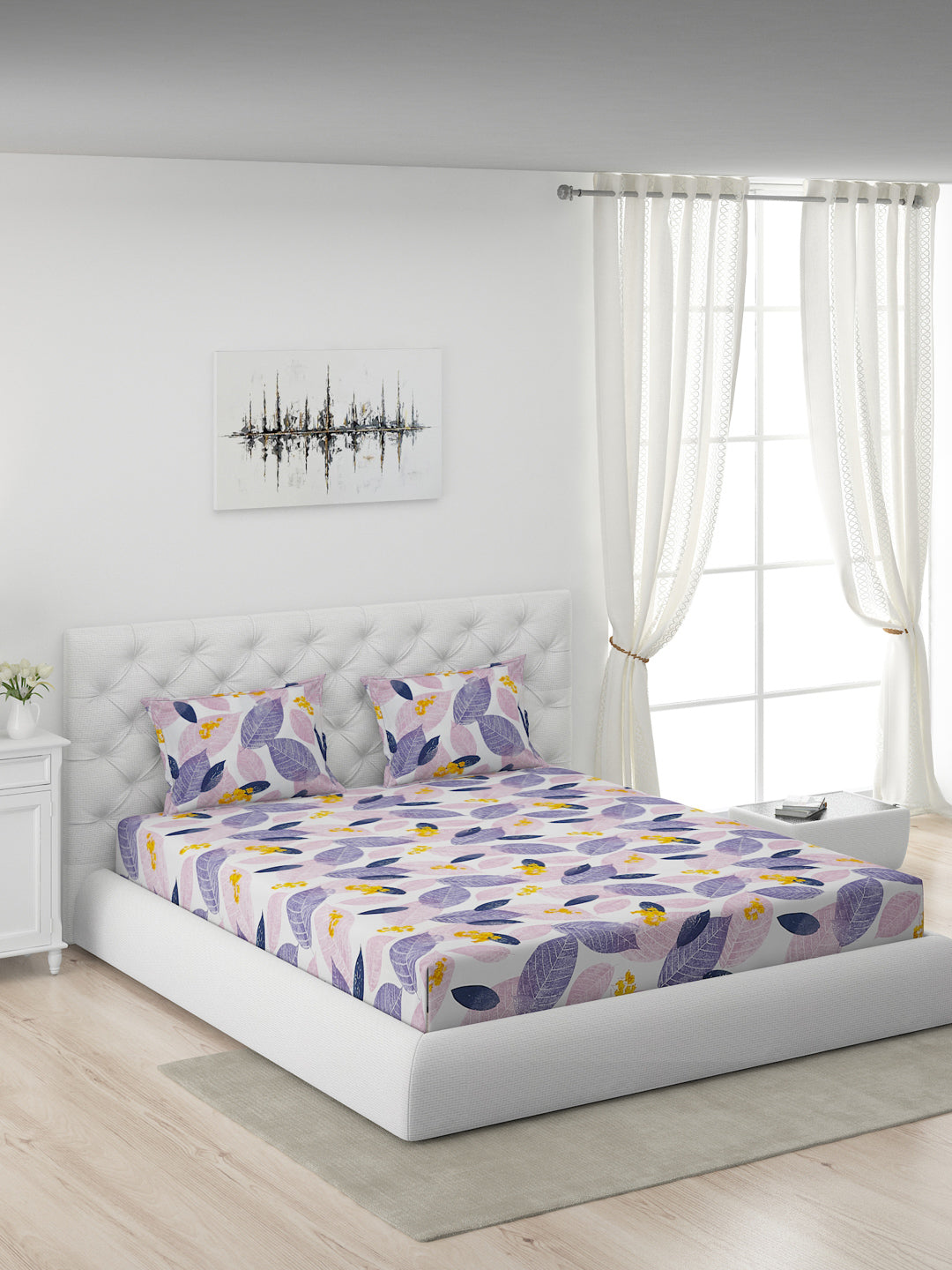 120 GSM Polyester Double Bed 1 Bedsheet with 2 Pillow Covers (Dazzle)