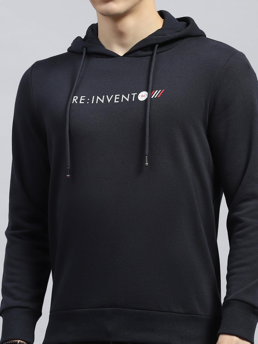Men Navy Blue Printed Hooded Full Sleeve Sweatshirt