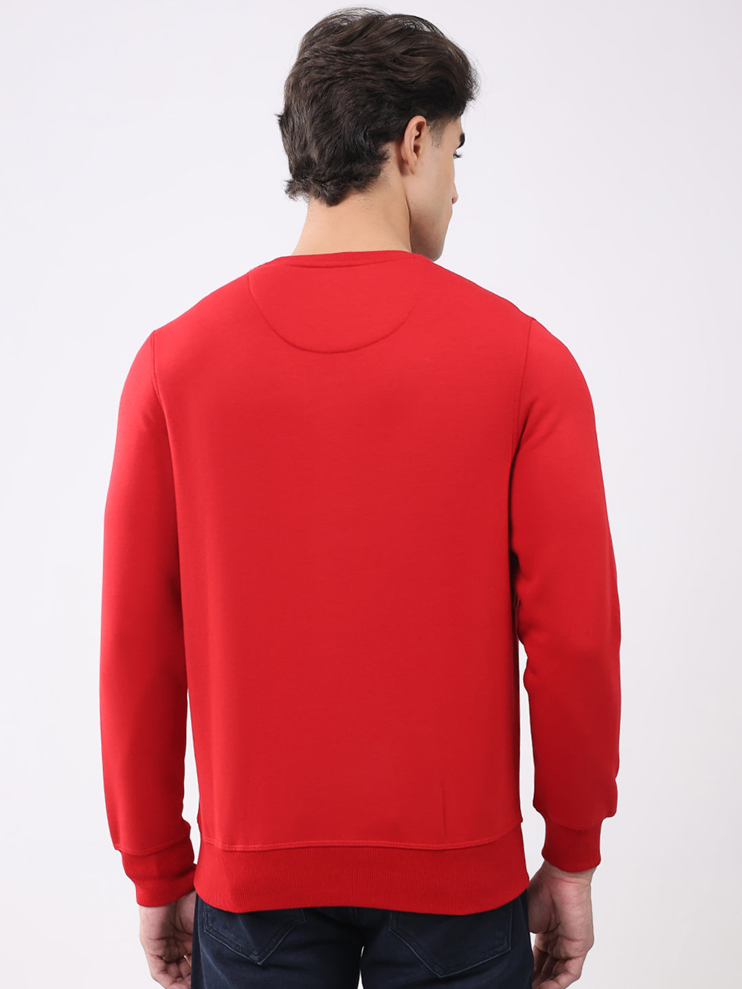 Men Red Solid Round Neck Full Sleeve Sweatshirt