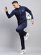 Men Blue Solid Mock Neck Full Sleeve Winter Tracksuit