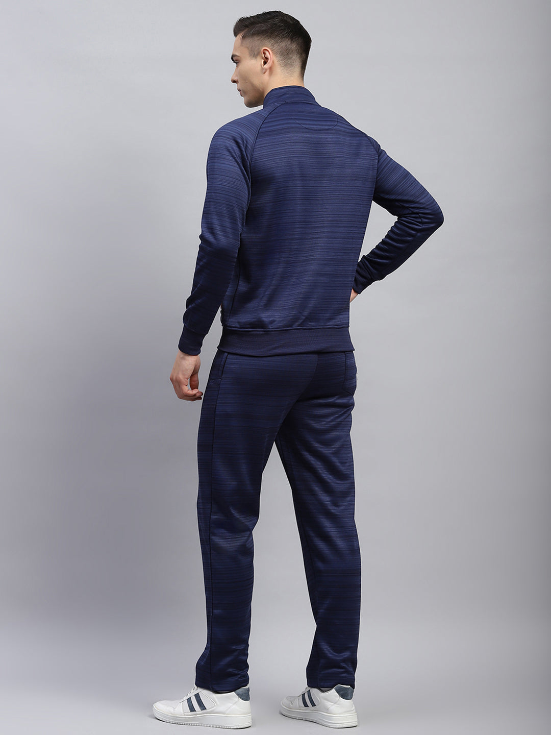 Men Blue Solid Mock Neck Full Sleeve Winter Tracksuit