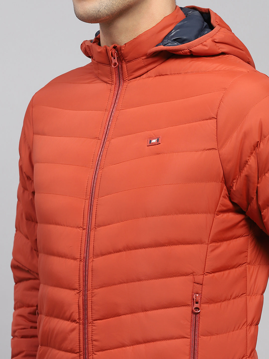 Men Rust Solid Hooded Full Sleeve Jacket