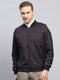 Men Maroon Check Round Neck Full Sleeve Coat