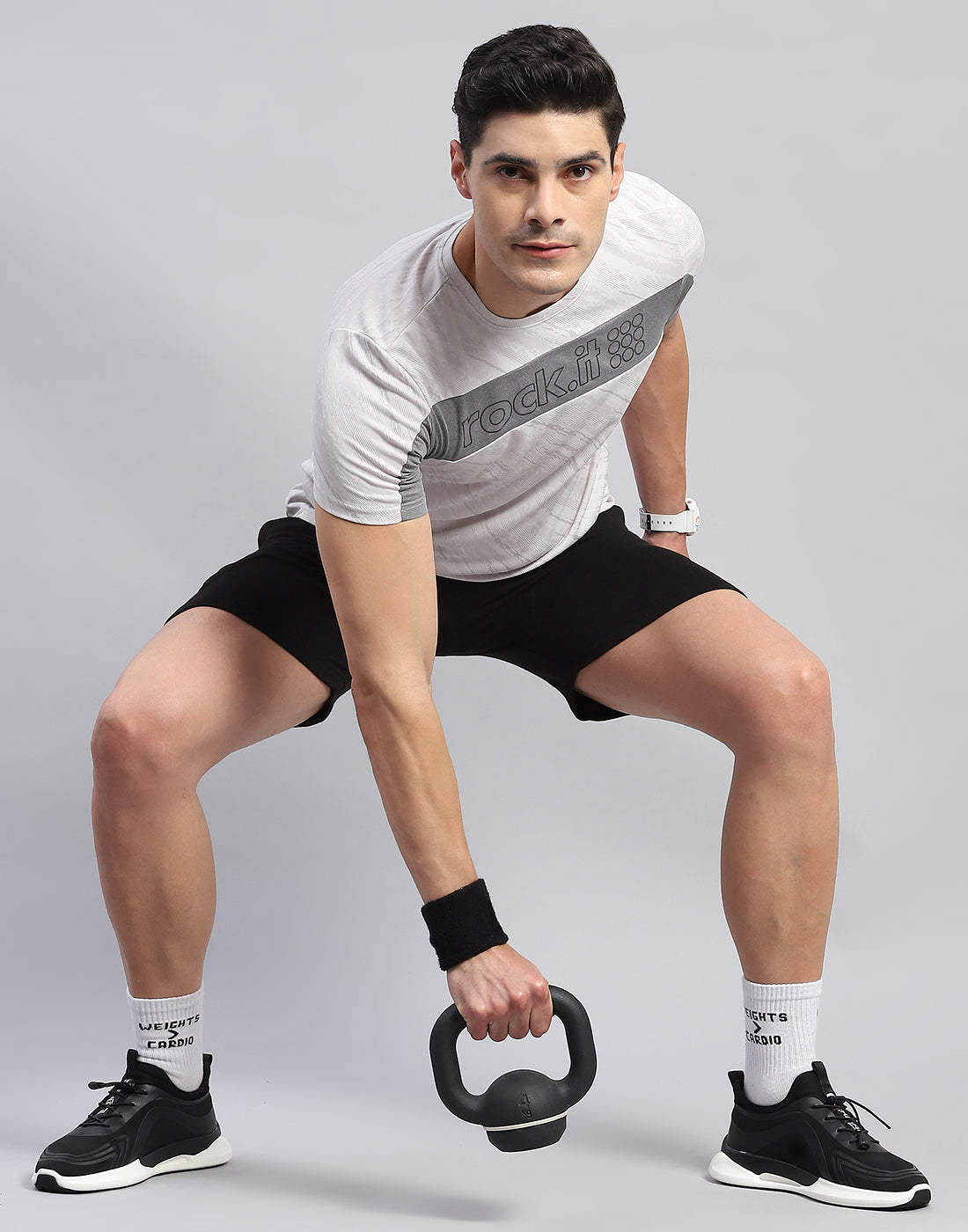 Men Grey Self Design Round Neck Half Sleeve T-Shirt