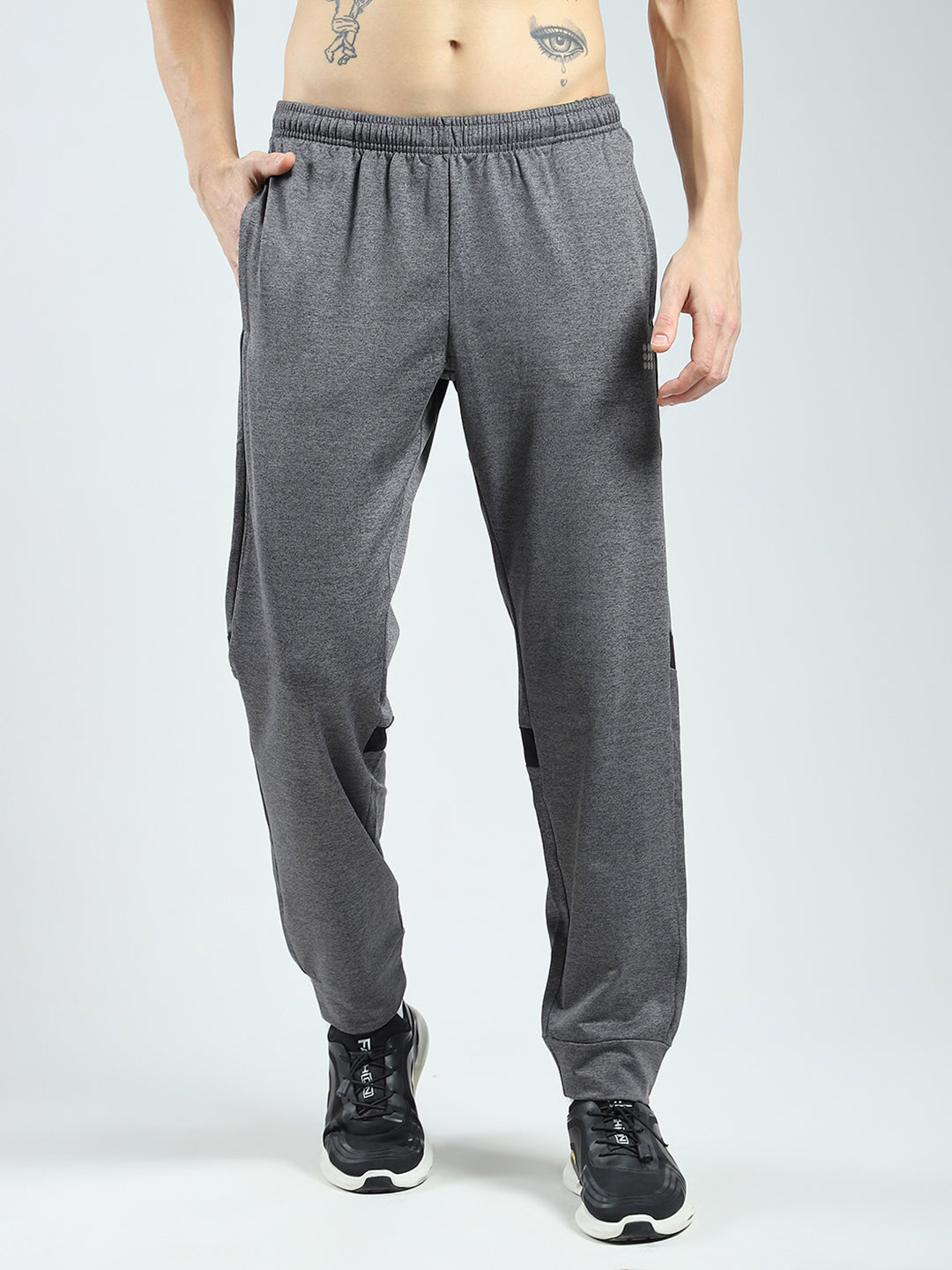 Men Charcoal Solid Regular Fit Lower