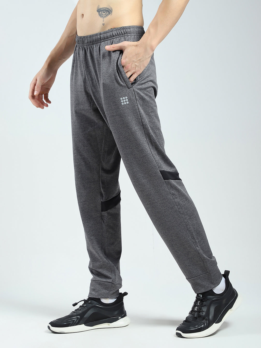 Men Charcoal Solid Regular Fit Lower