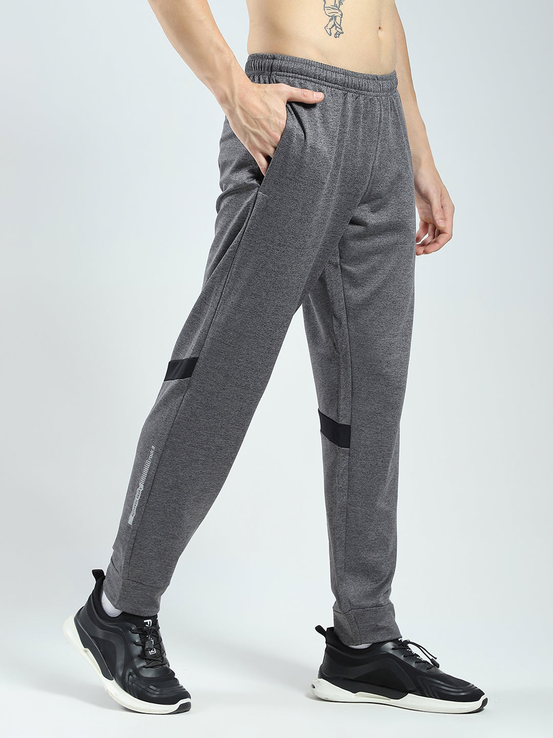 Men Charcoal Solid Regular Fit Lower