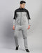 Men Grey Melange Solid Round Neck Full Sleeve Tracksuit