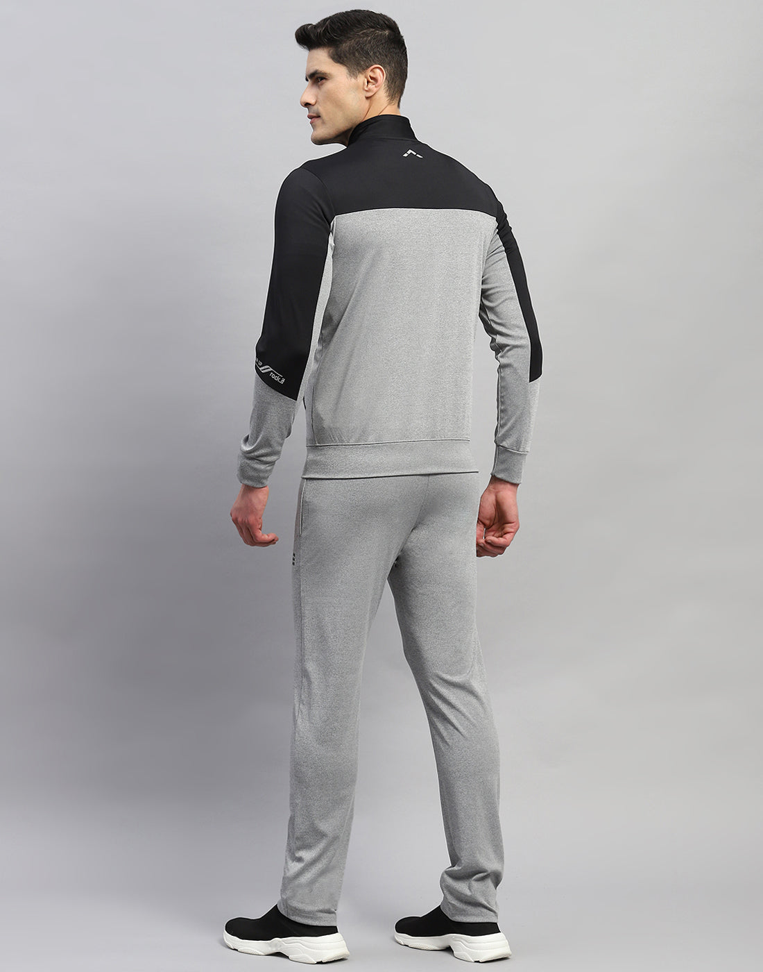 Men Grey Melange Solid Round Neck Full Sleeve Tracksuit