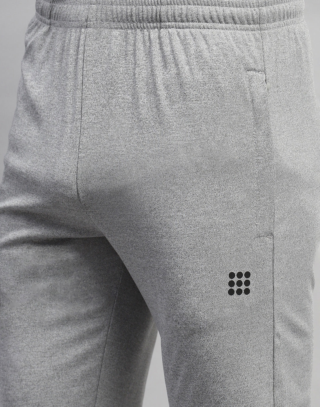 Men Grey Melange Solid Round Neck Full Sleeve Tracksuit