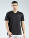 Men Black Solid V Neck Half Sleeve T-Shirt