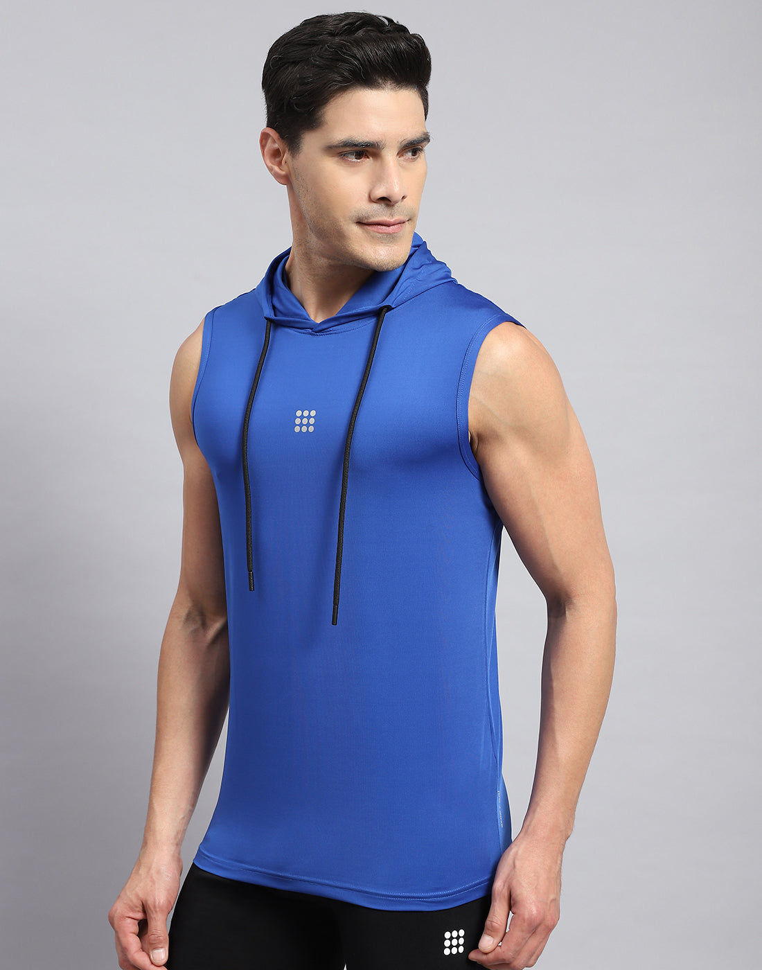 Men Royal Blue Solid Hooded Sleeveless T-Shirt