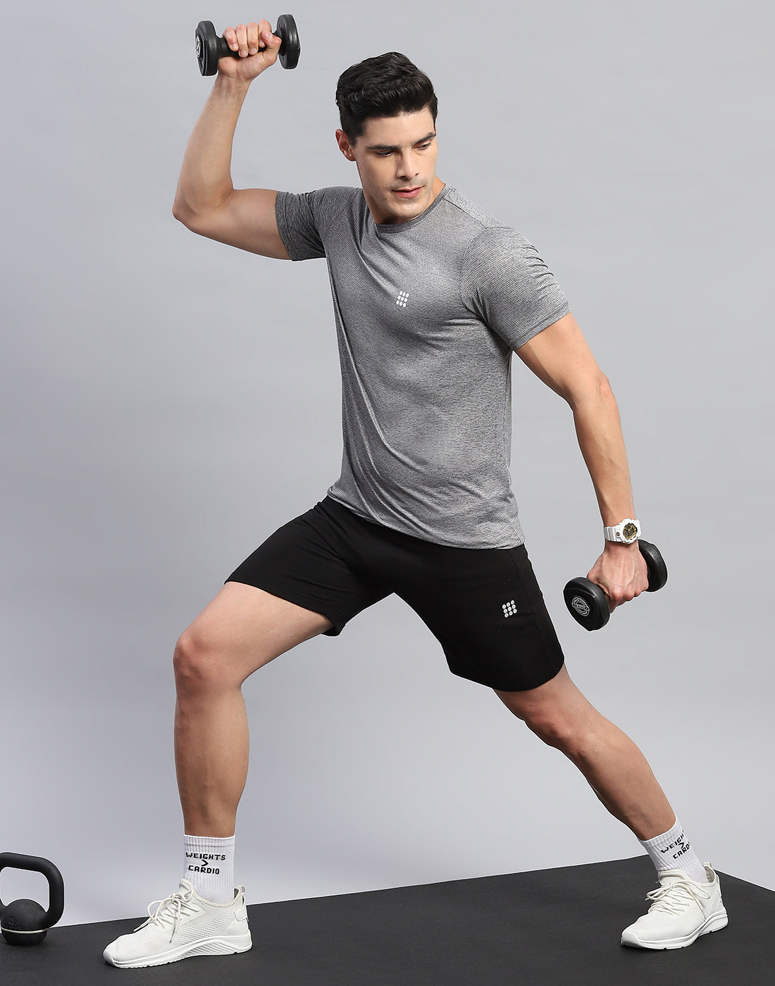 Men Grey Self Design Round Neck Half Sleeve T-Shirt