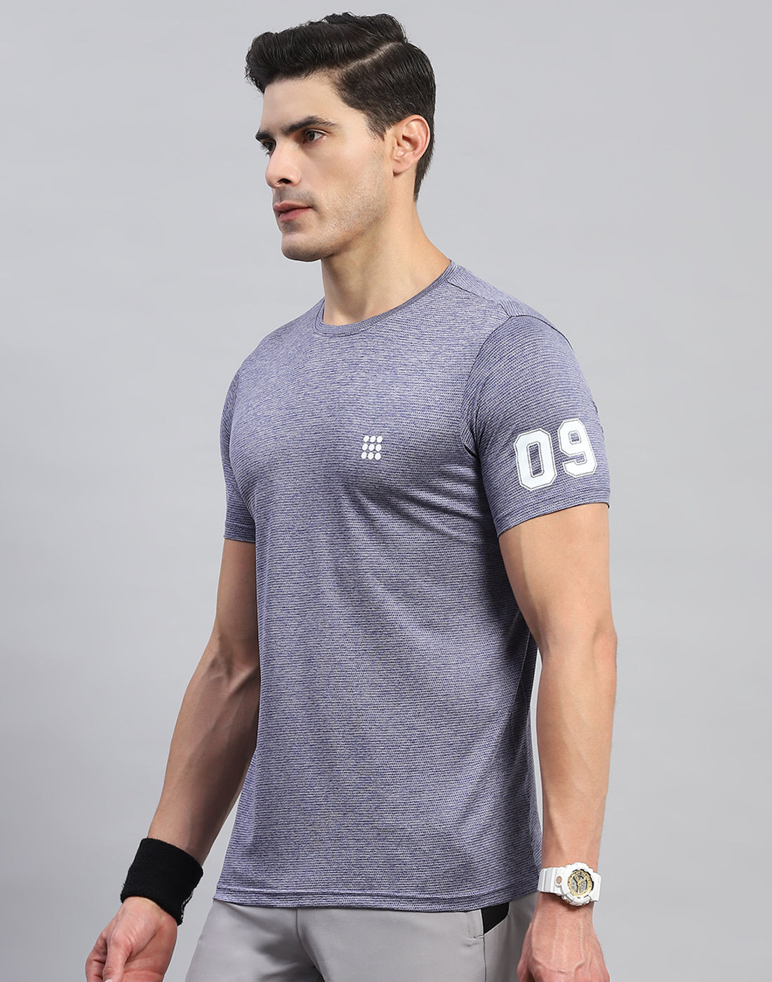Rock.it Men Blue Self Design Round Neck Half Sleeve T-Shirt