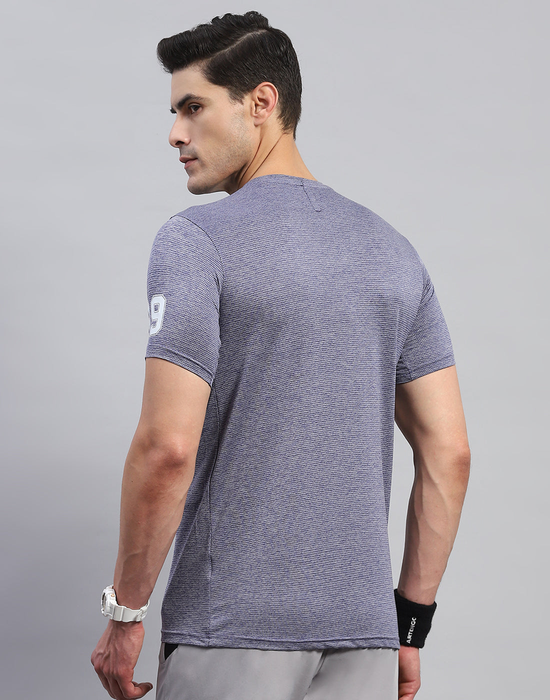 Rock.it Men Blue Self Design Round Neck Half Sleeve T-Shirt