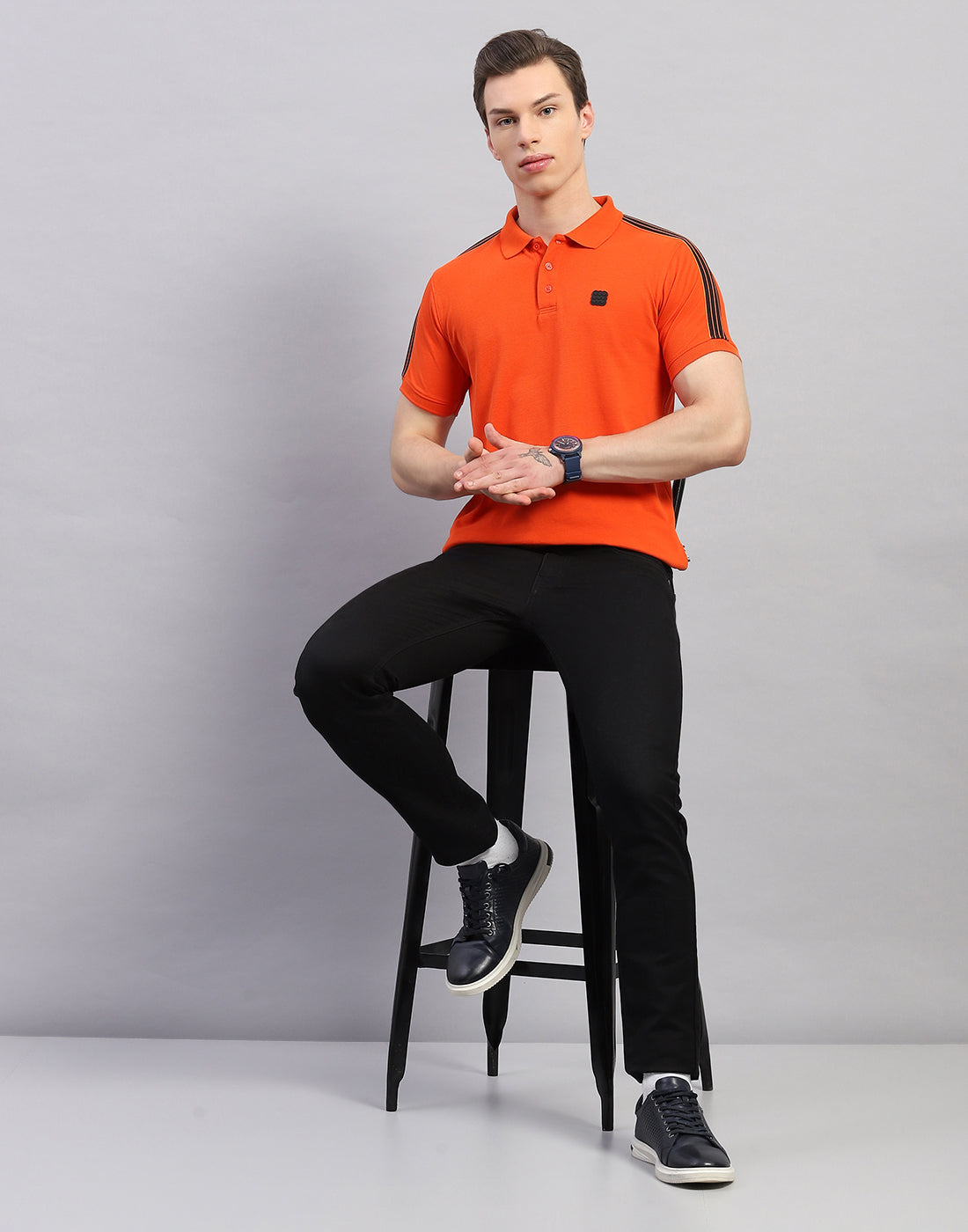 Rock.it Men Orange Solid Polo Collar Half Sleeve T-Shirt