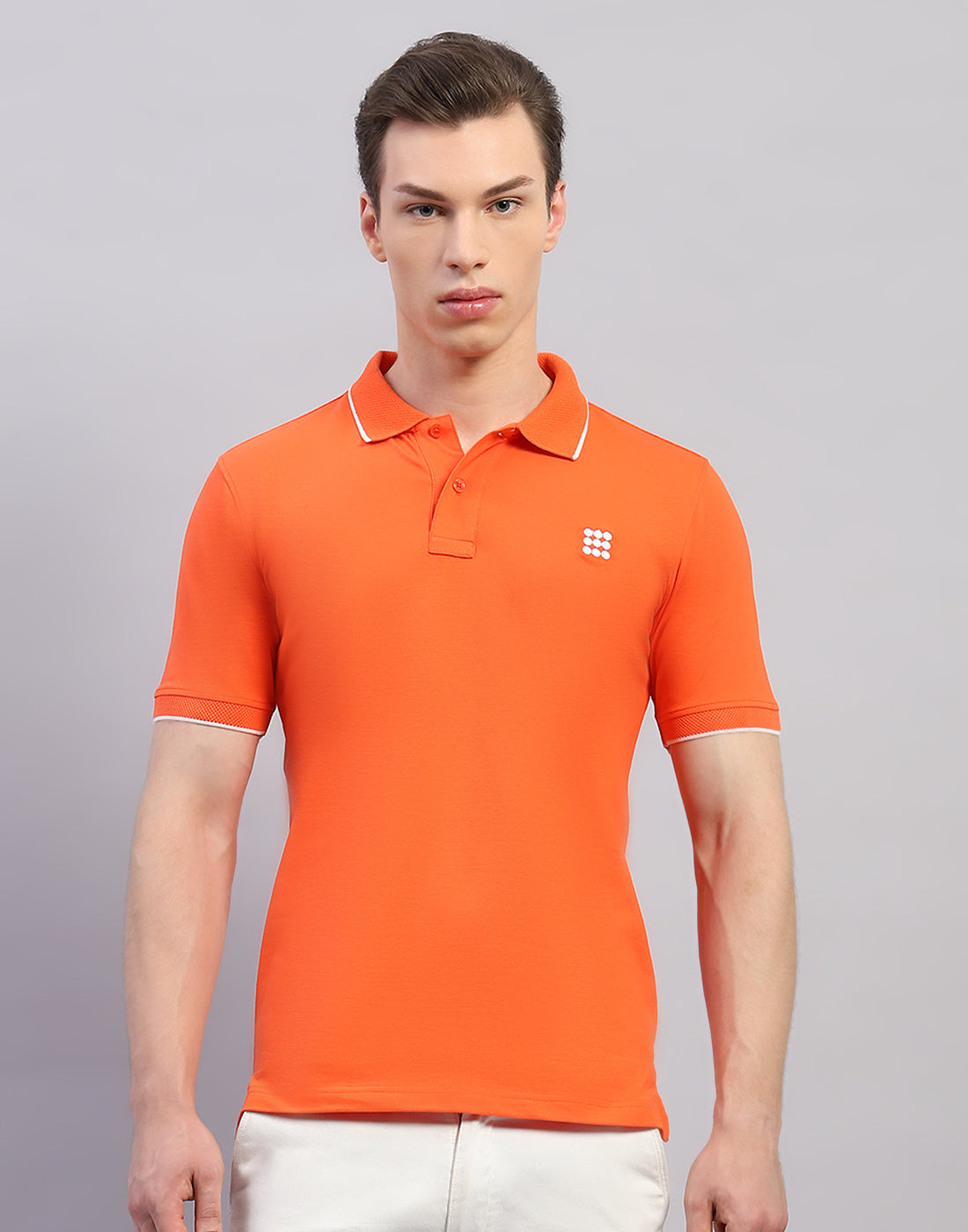 Men Orange Solid Polo Collar Half Sleeve T-Shirt