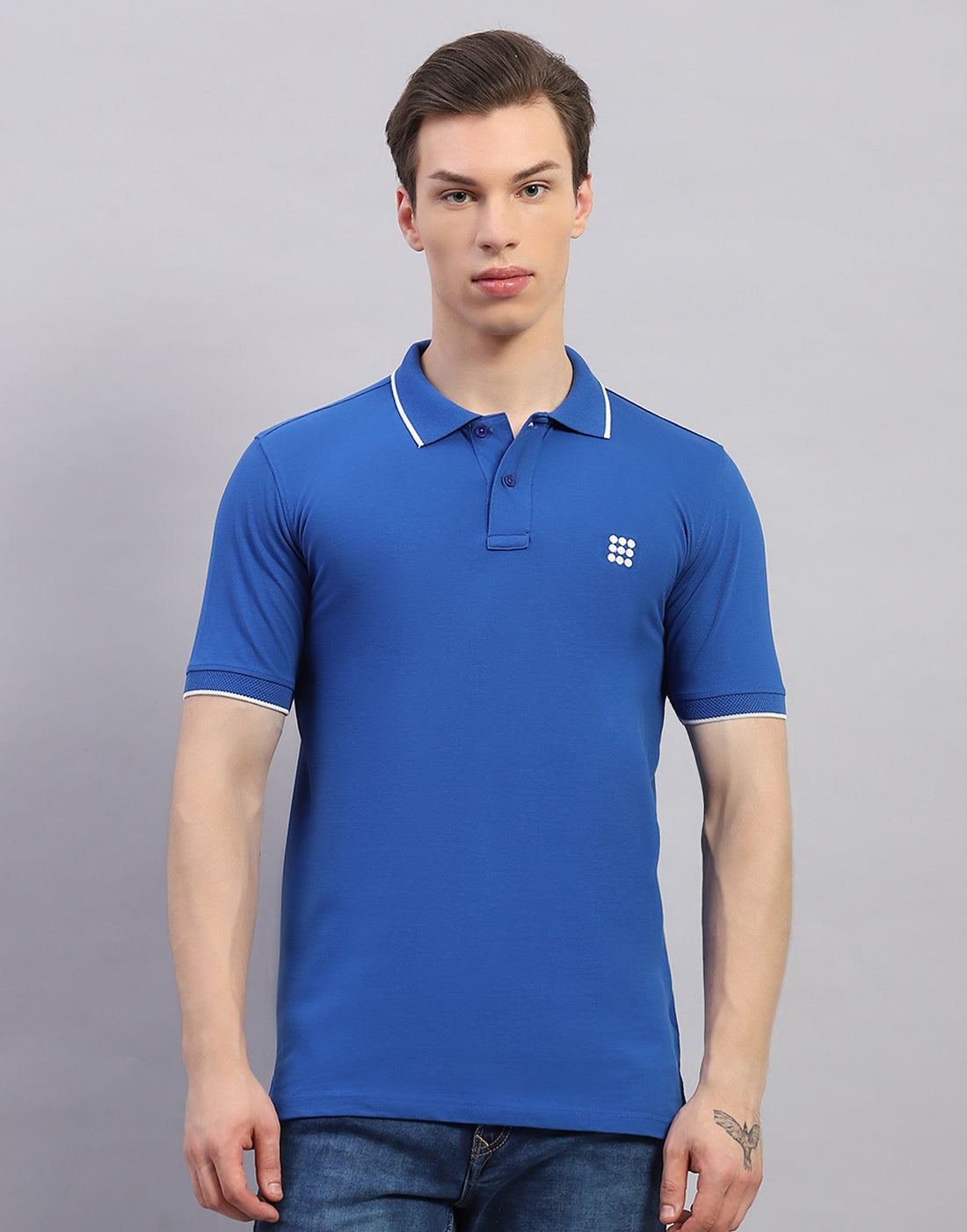 Men Blue Solid Polo Collar Half Sleeve T-Shirt
