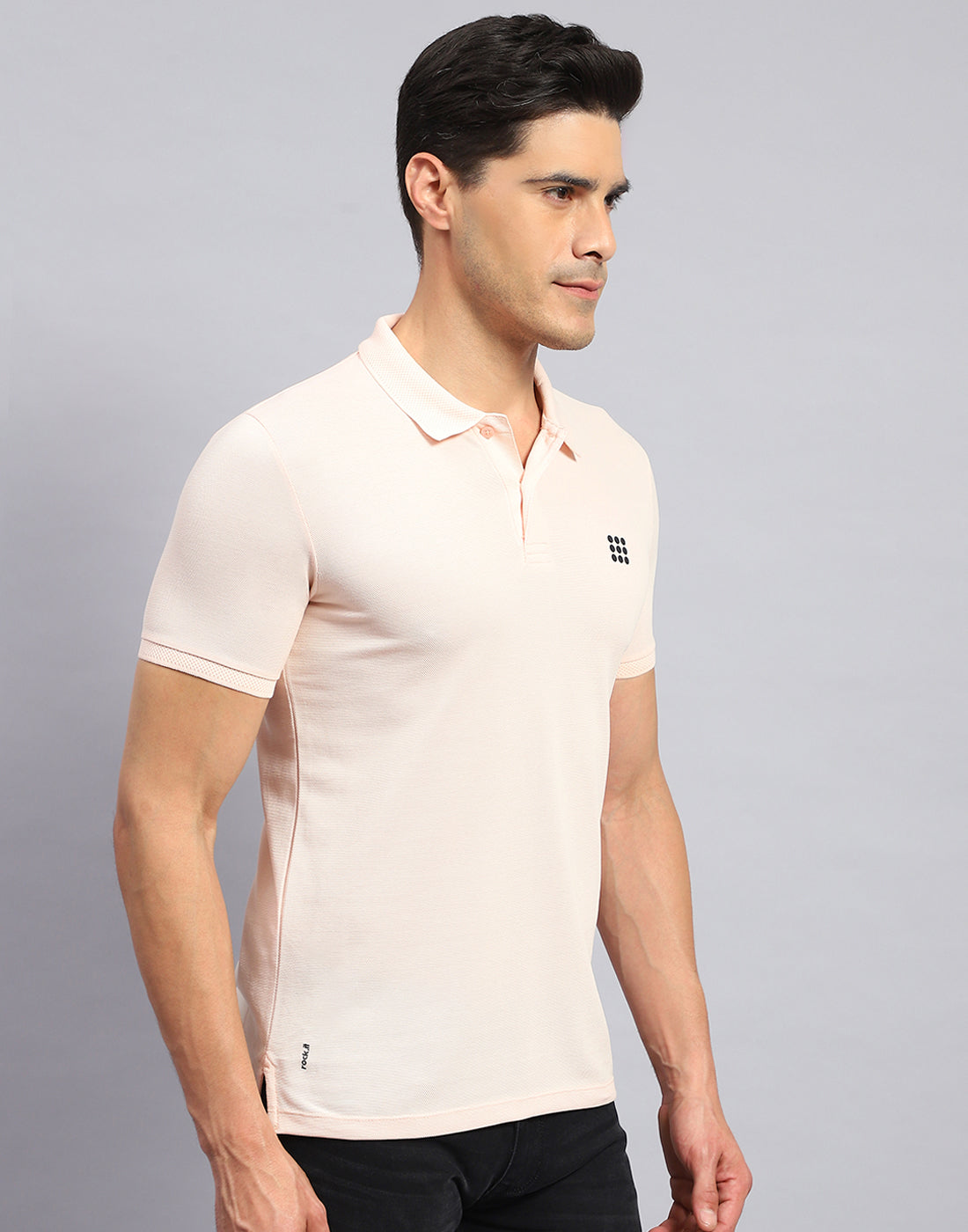 Rock.it Men Peach Solid Collar Half Sleeve T-Shirt