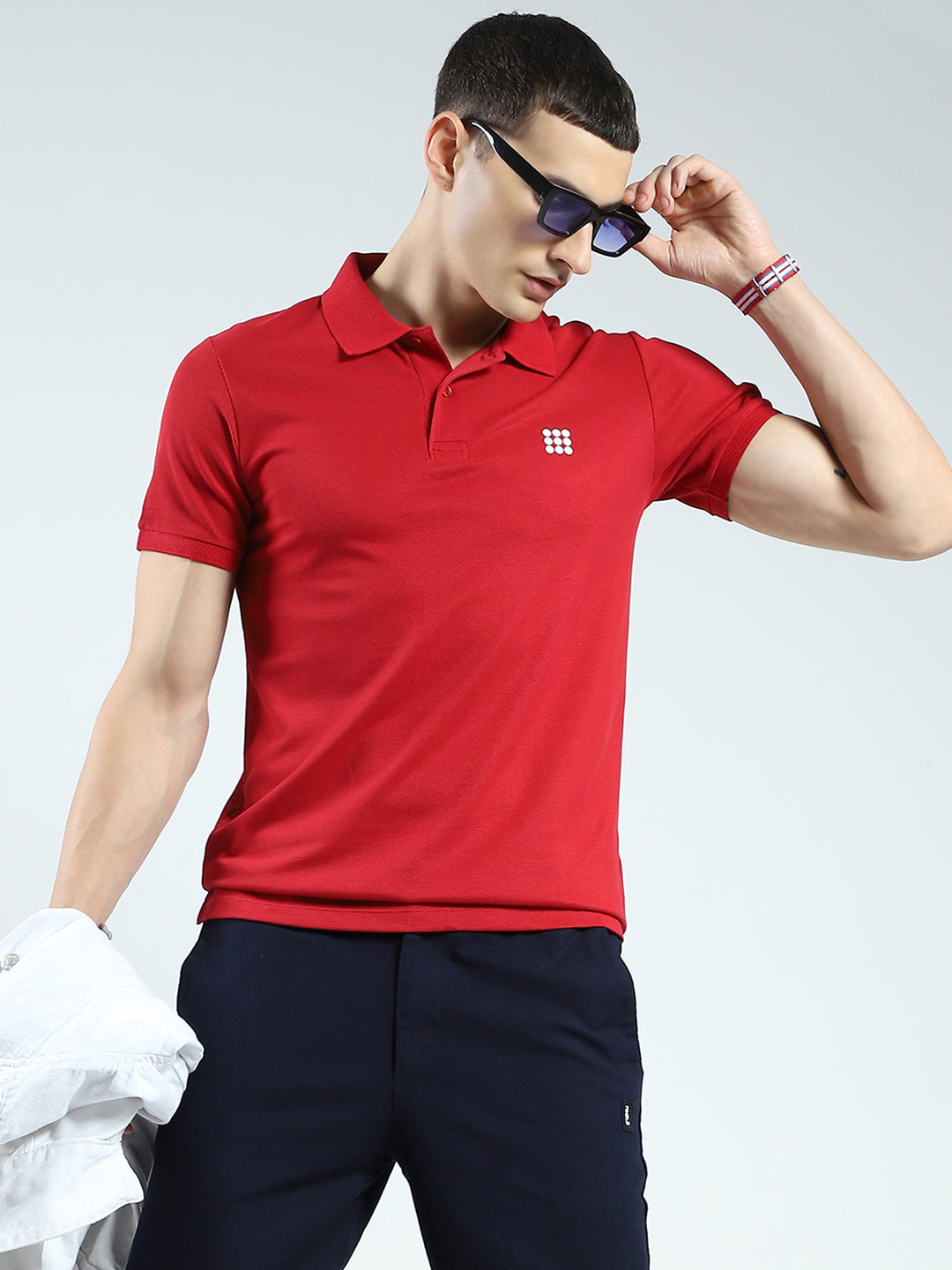 Men Maroon Solid Collar Half Sleeve T-Shirt