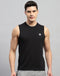 Men Black Solid Round Neck Sleeveless T-Shirt