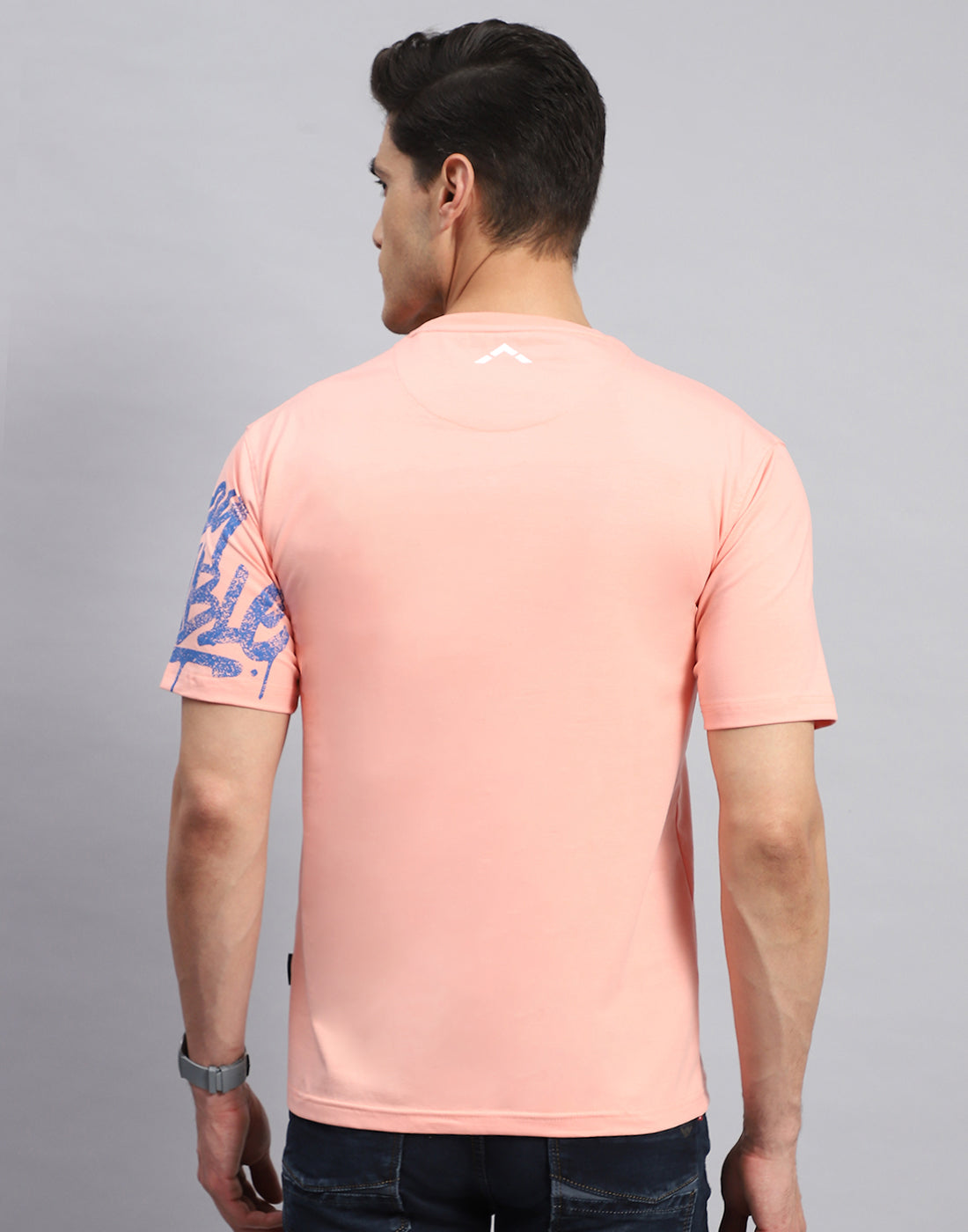 Rock.it Men Peach Printed Round Neck Half Sleeve T-Shirt