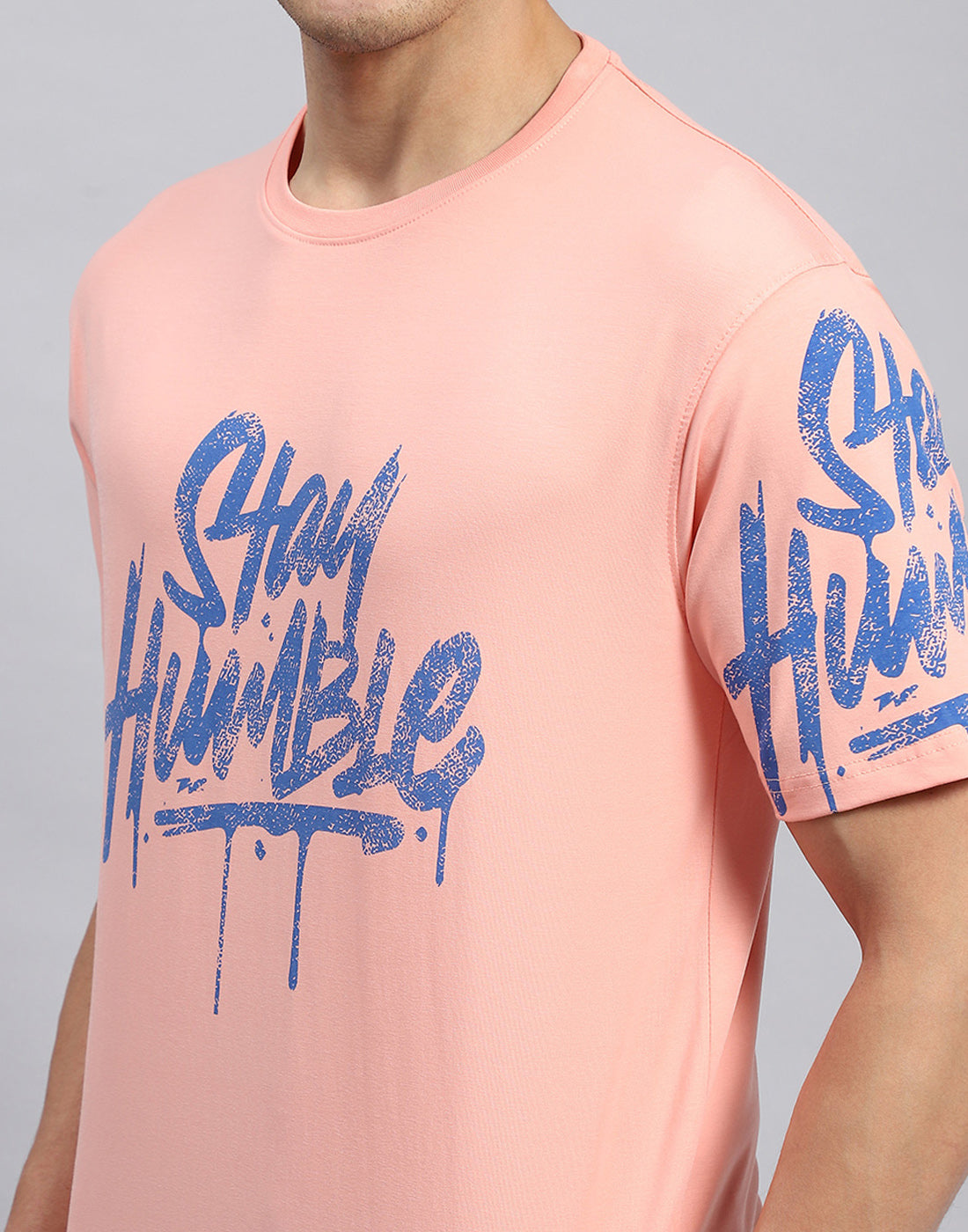 Rock.it Men Peach Printed Round Neck Half Sleeve T-Shirt