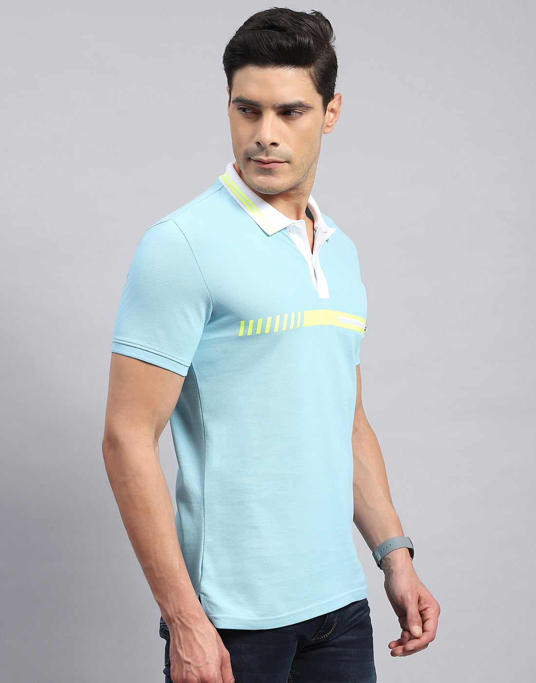 Rock.it Men Blue Solid Collar Half Sleeve T-Shirt