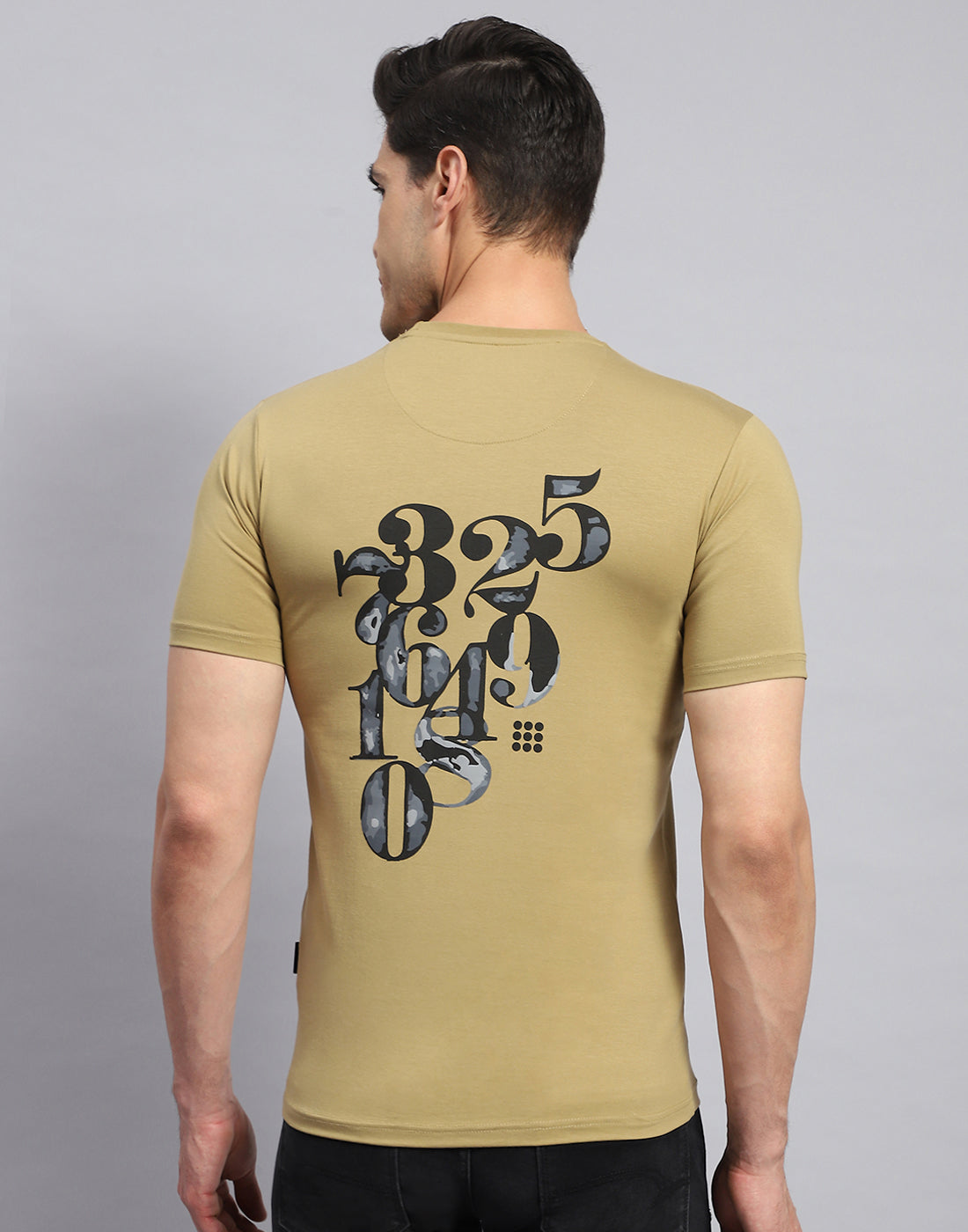 Rock.it Men Khaki Printed Round Neck Half Sleeve T-Shirt