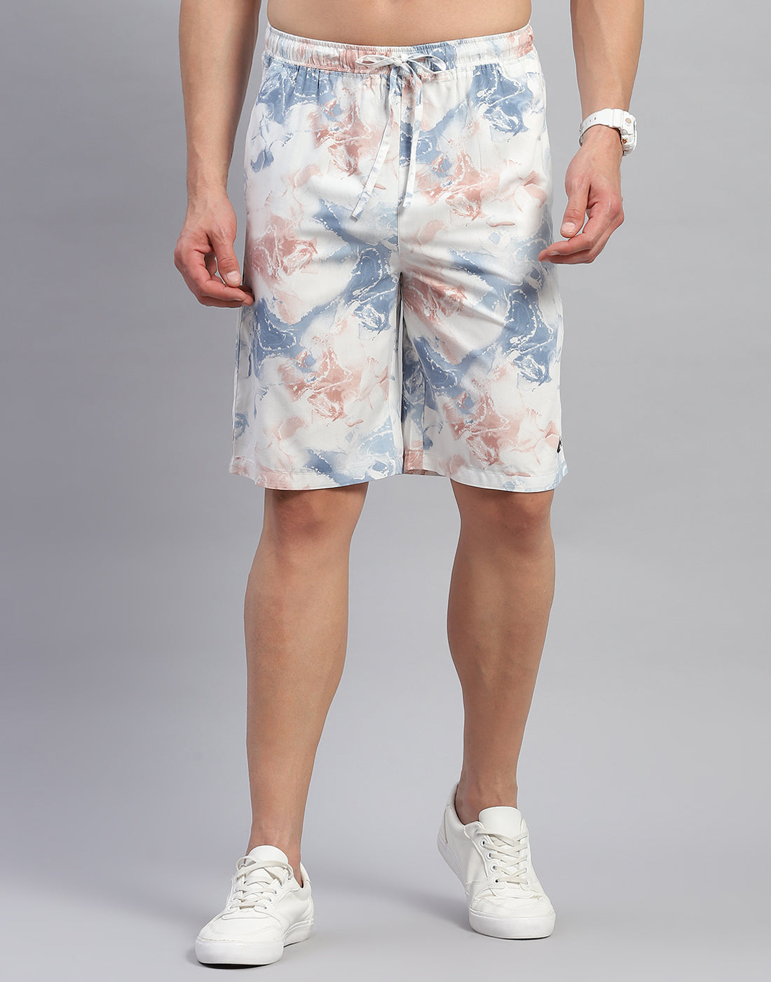 Men Grey Printed Round Neck Half Sleeve Cords Set