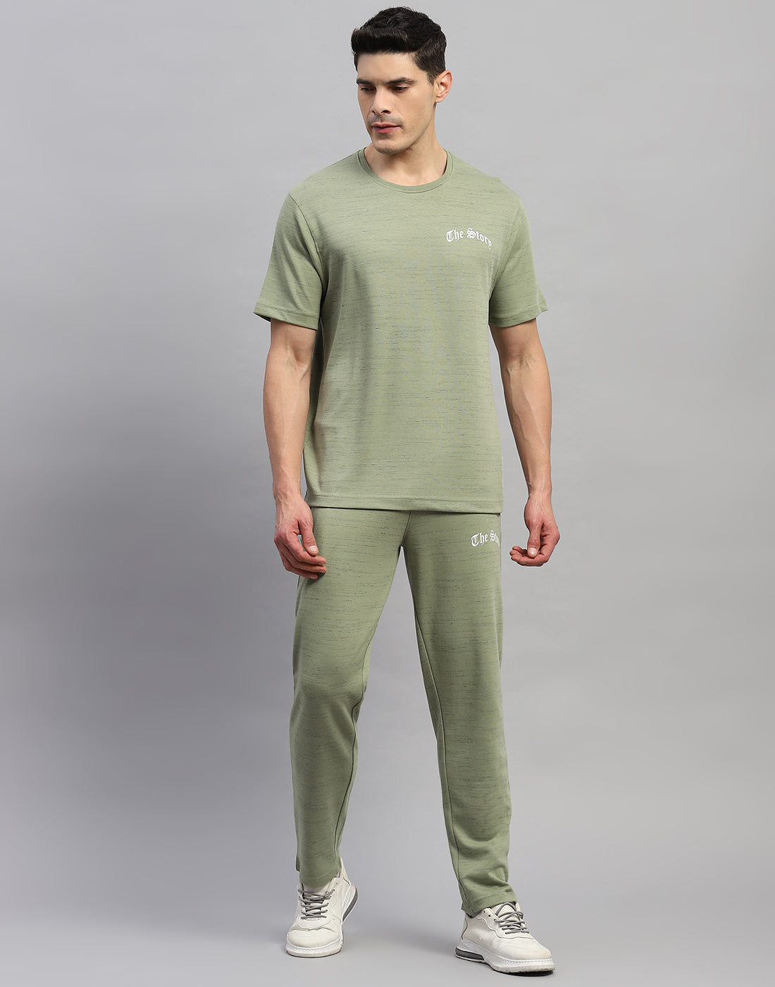 Men Green Solid Round Neck Half Sleeve Lower Set