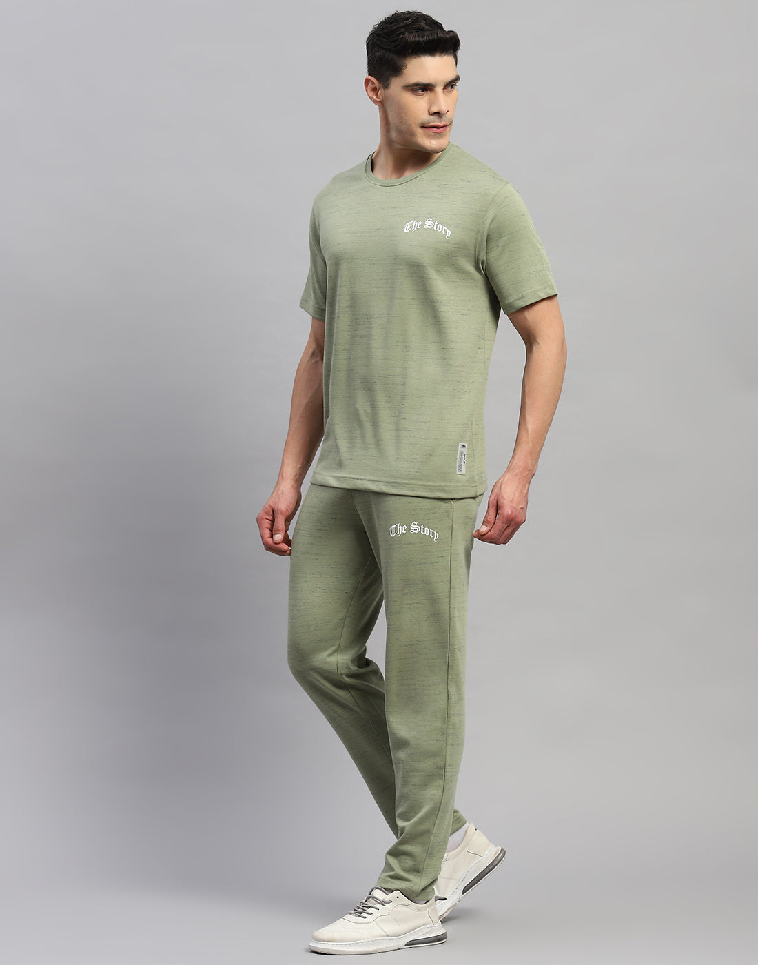 Men Green Solid Round Neck Half Sleeve Lower Set