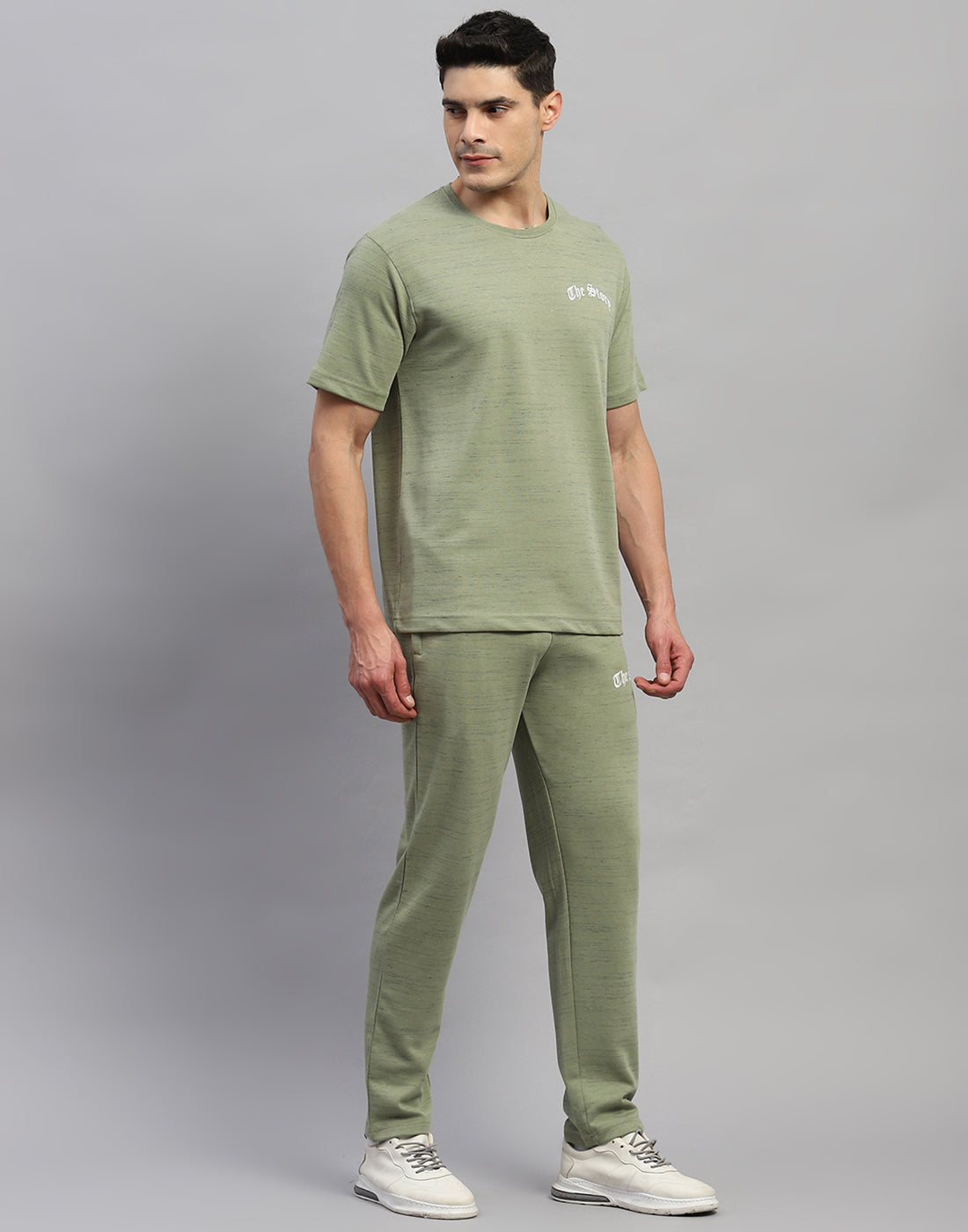 Men Green Solid Round Neck Half Sleeve Lower Set