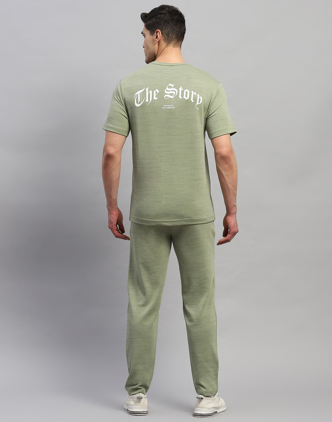 Men Green Solid Round Neck Half Sleeve Lower Set