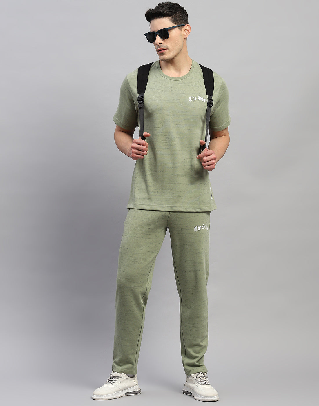 Men Green Solid Round Neck Half Sleeve Lower Set