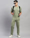Men Green Solid Round Neck Half Sleeve Lower Set