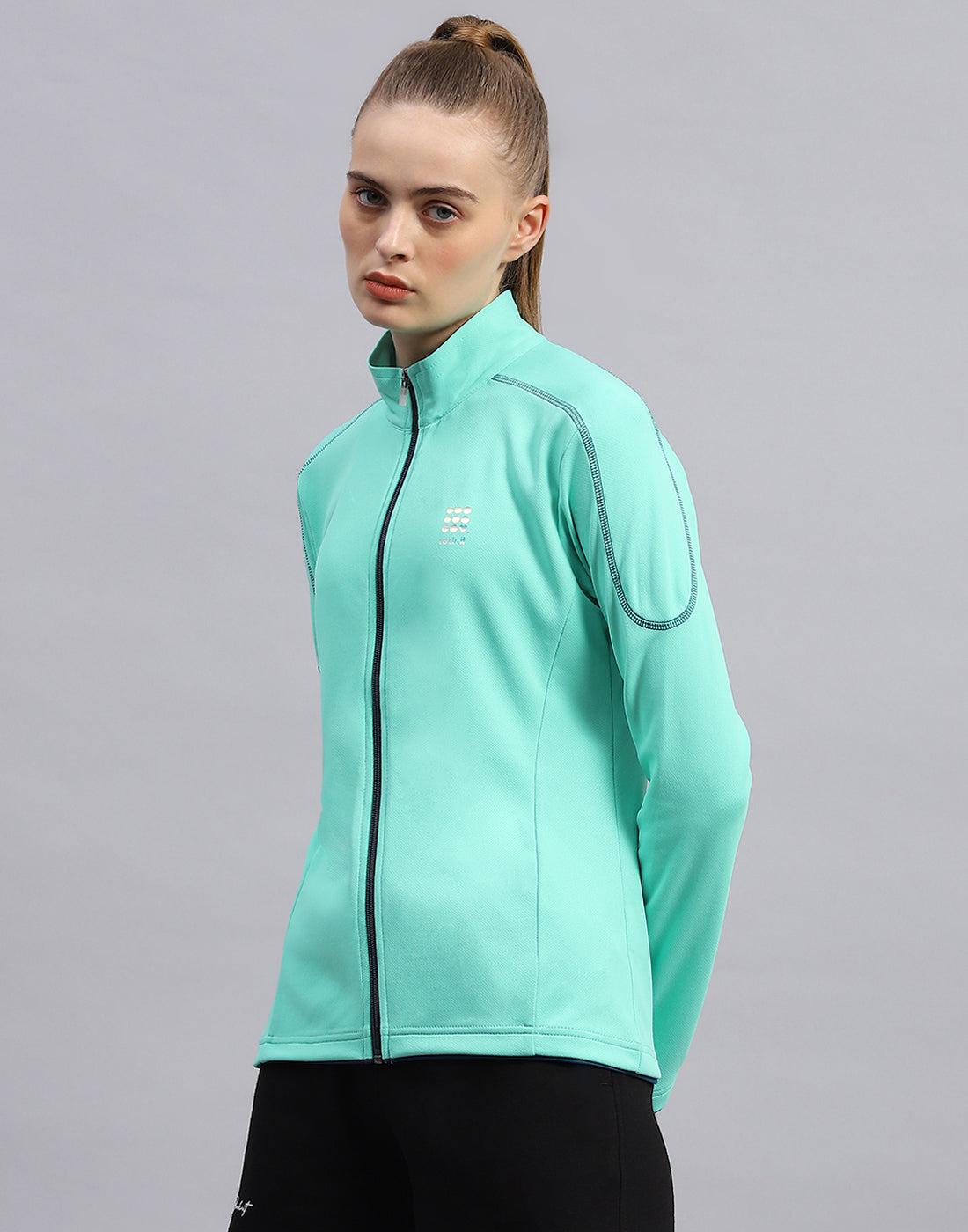 Women Turquoise Blue Self Design Collar Full Sleeve Top