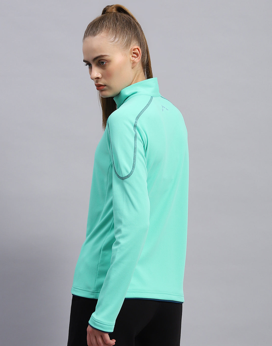 Women Turquoise Blue Self Design Collar Full Sleeve Top