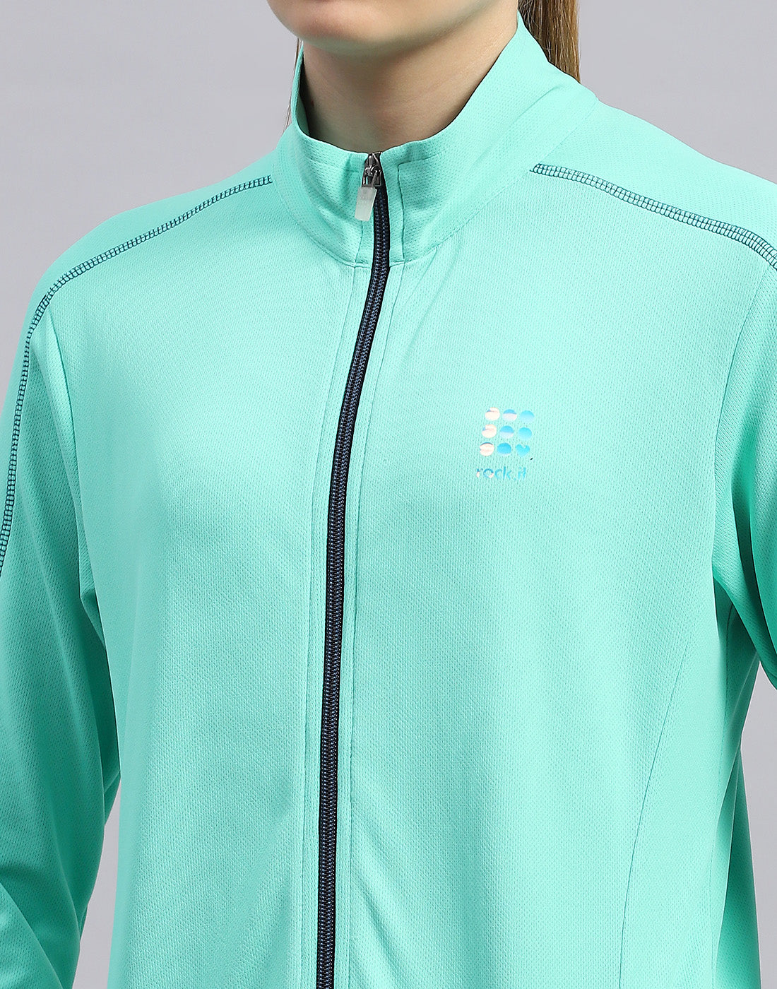 Women Turquoise Blue Self Design Collar Full Sleeve Top