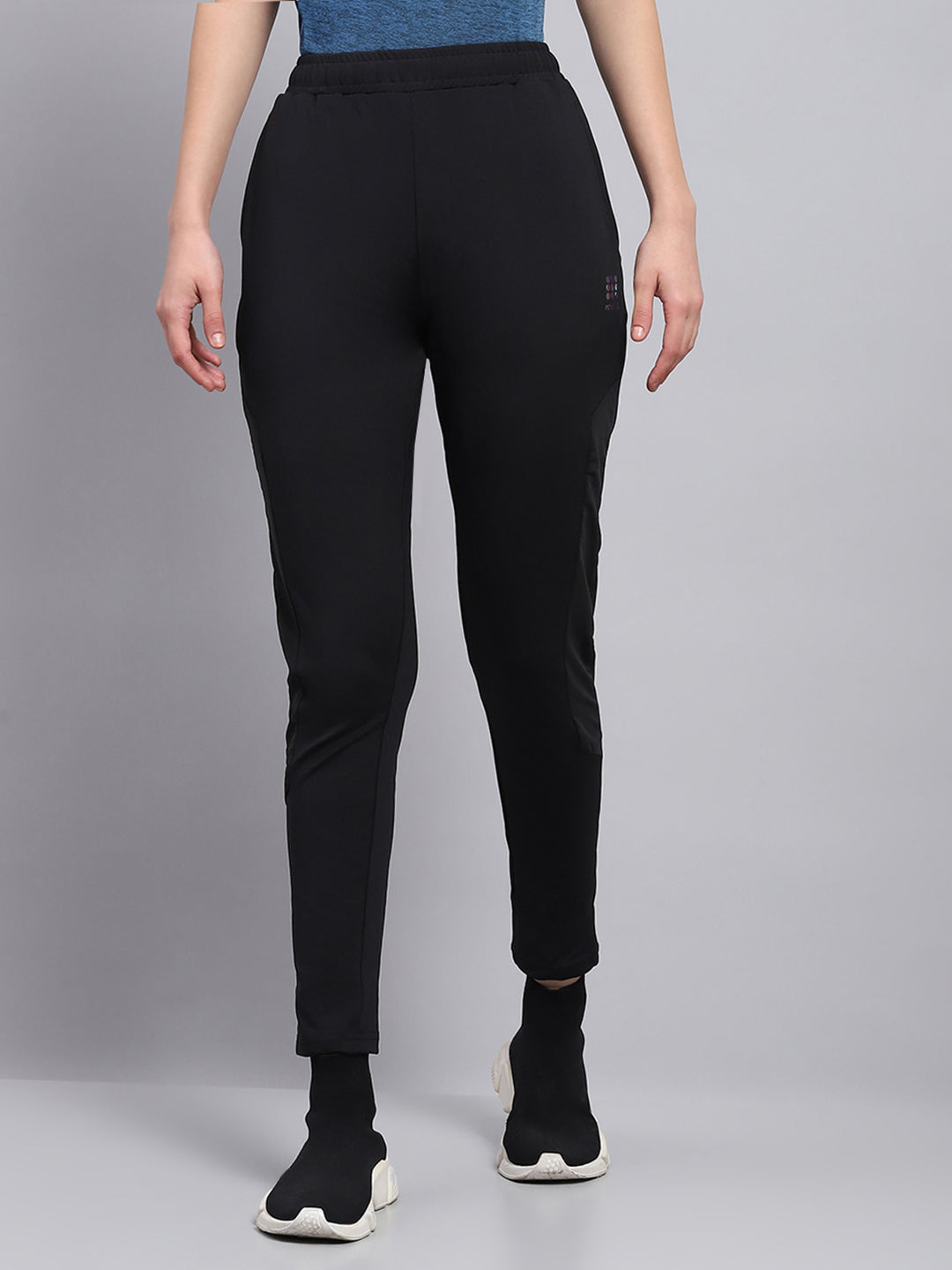 Women Black Solid Regular Fit Lower