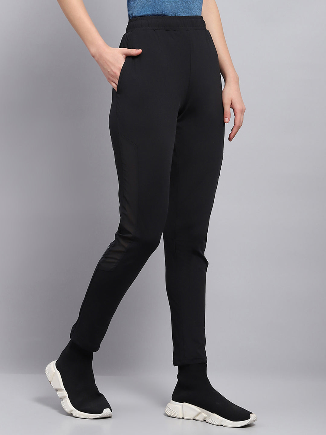 Women Black Solid Regular Fit Lower