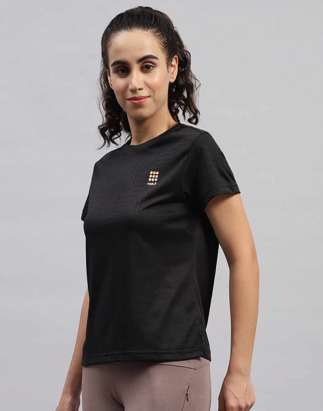 Women Black Self Design Round Neck Half Sleeve Top